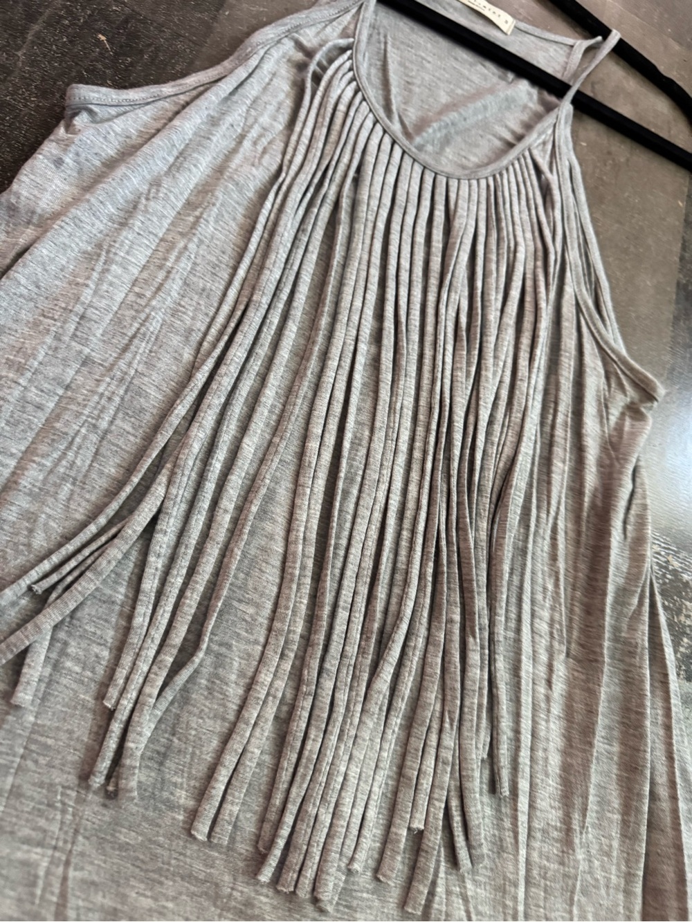 Fringe-Front Scoop Neck Tank Top - Light Gray